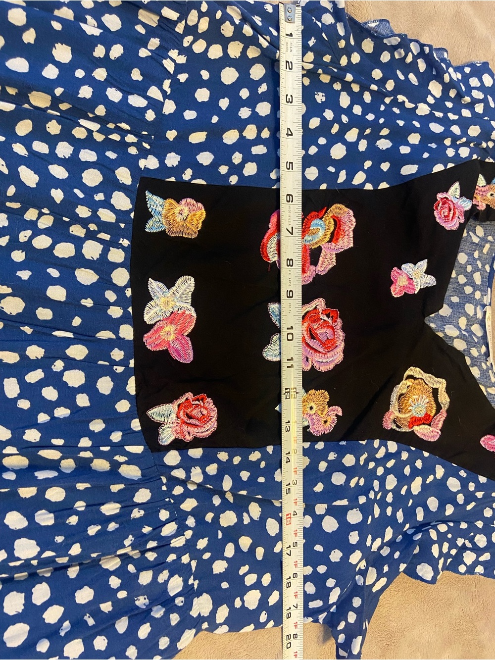 Blue Polka Dot Floral Appliqué Women's Dress - Picture 4 of 5